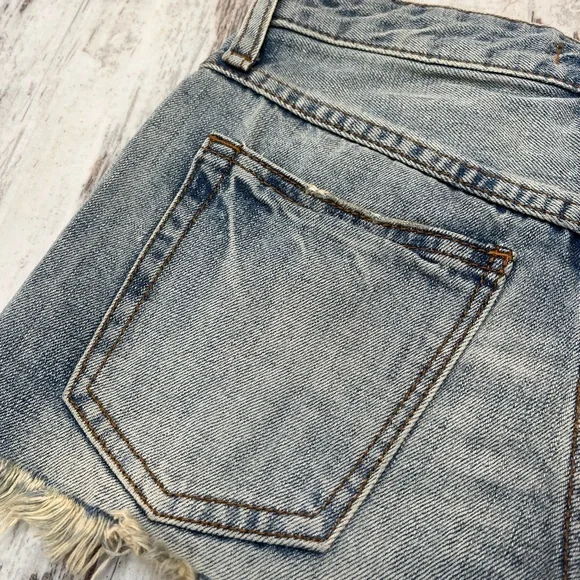 Free People High Waisted Denim Shorts Light Wash Distressed Size 24 NWOT - Picture 14 of 16